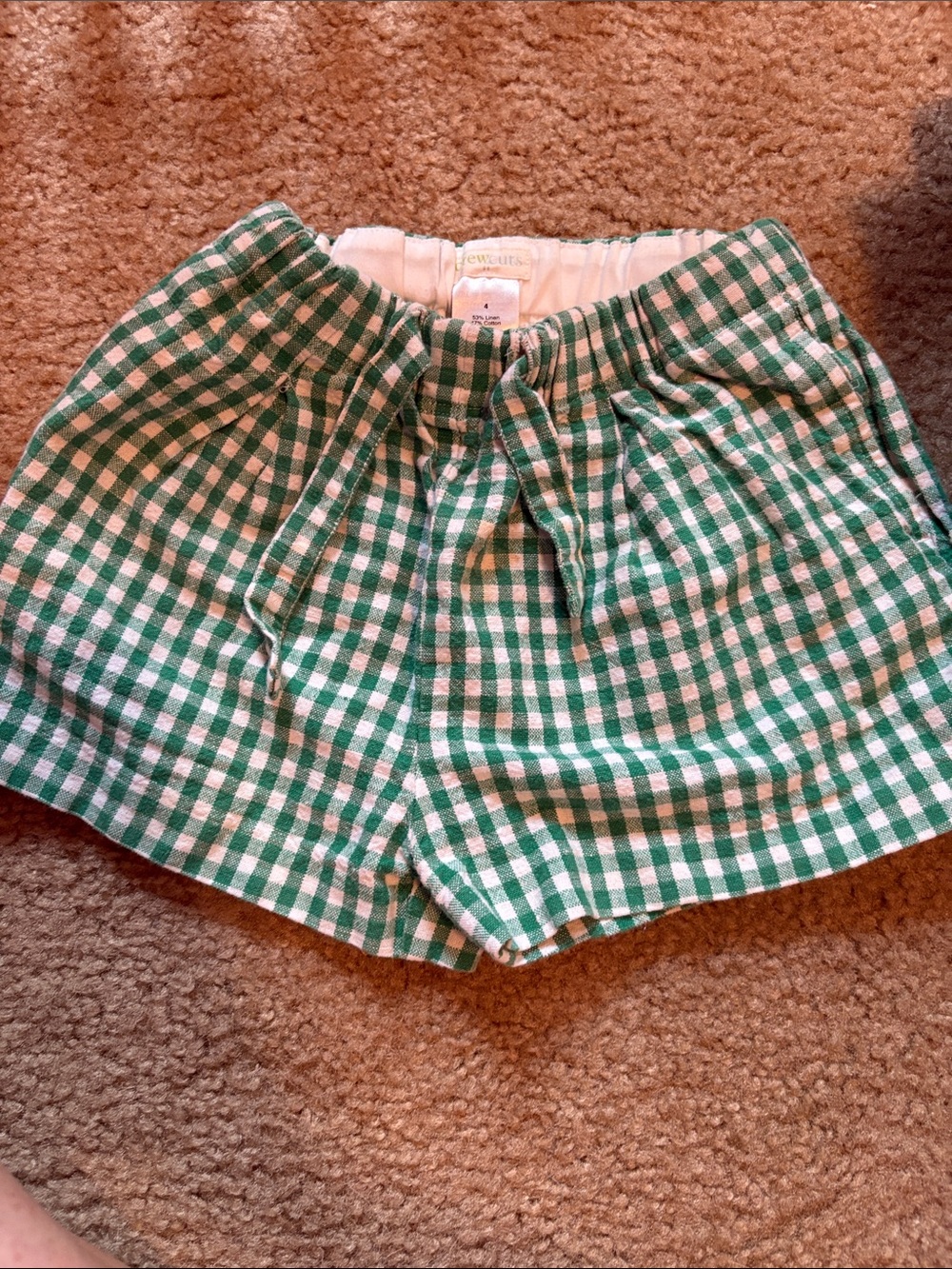 CrewCuts Girls Green Gingham Pull-On Shorts